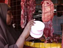 Woman buying meat from butcher Stock Footage
