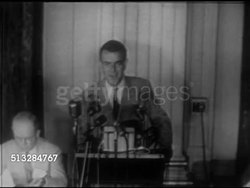 1948: NATIONAL DEMOCRATIC CONVENTION: Caucus, VS Unidentified delegates briefly speaking behind podium, SOT about being from South, gathered to discuss problems, '...can't leave the Party...Party has already left you.' States Rights. Instructional Video