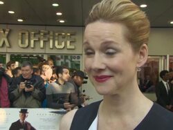 INTERVIEW - Laura Linney on working with Sir Ian McKellen, being a fan of Sherlock Holmes, who she thinks played the best Sherlock Holmes, working on 'Teenage Ninja Turtles 2' at Mr Holmes UK film premiere Stock Footage