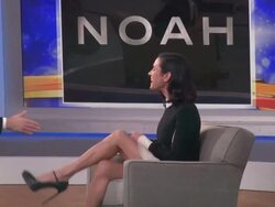 George Stephanopoulos & Jennifer Connelly (Noah) pose for a photo together on the set of the Good Morning America show Stock Footage