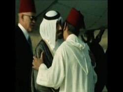 SYND 26 7 75 EMIR OF QATAR VISITS KING HASSAN News Clip