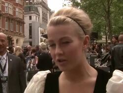 INTERVIEW: Julianne Hough on the story, the similarities to her character, working with Tom Cruise at Rock Of Ages: European Film Premiere at Leicester Square on June 10, 2012 in London, England (Footage by WireImage Video/Getty Images) Stock Footage