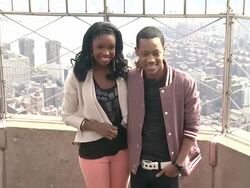 Tyler James Williams and Coco Jones at The Disney Channel And Disney XD Stars Visit The Empire State Building on 3/12/2012 Stock Footage