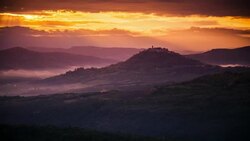 Sunset over the hills in Istria, Croatia Stock Footage