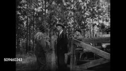 1937: REPRISING CONVERSATION: Dr. Herty talking w/ farmer in woods, SOT saying he's going to try & make white paper out of pine trees, farmer saying if they (farmers) could sell to paper mills it would make things a heap different. Instructional Video