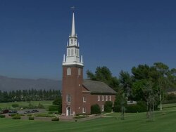 Vehicle POV MS TS chapel on Forest Lawns, Memorial Park / Glendale, California, United States. Stock Footage