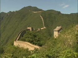 WA Great Wall of China snaking up mountain, Mutianyu, China Stock Footage