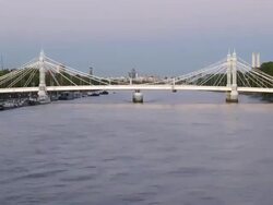 T/L Chelsea/Albert Bridge and the Thames, day to night, London, England Stock Footage