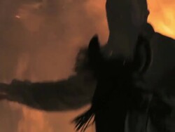 M/S Silhouette horse and rider crossing the flames Stock Footage