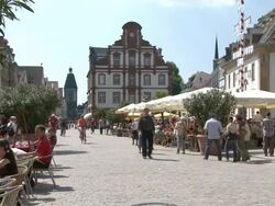 MS People walking on maximilanstreet / Speyer, Rhineland-Palatinate, Germany Stock Footage