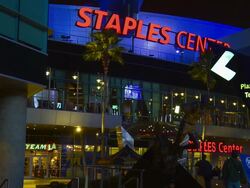MS, Staples Center at night, Los Angeles, California, USA, Stock Footage