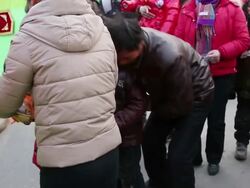 MS TS Children after shehuo celebrations, Shehuo is traditional festive folk celebration during chinese spring festival AUDIO / xi'an, shaanxi, china Stock Footage