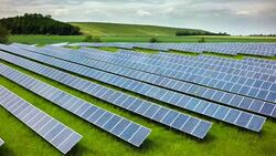 AERIAL: Solar Power Plant Stock Footage