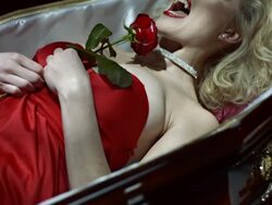 HD Slow Motion: Vampire Lying Down In A Coffin Stock Footage