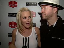 INTERVIEW - Jenny McCarthy and Donnie Wahlberg - Guinness Book Of World Record For Most People Bowling Simultaneously Across Multiple Venues Attempt at Bowlmore Stock Footage