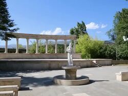Dilijan, a statue in a small theater  in the center of the city Stock Footage
