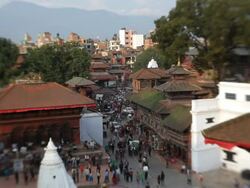 Lens baby view over Durbar square, Bhaktapur City, Nepal in the Kathmandu Valley, Asia Stock Footage