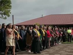 Mid shot of Maori dancers and government officials Stock Footage