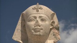 A Sphinx contrasts against a cloudy blue sky. Stock Footage