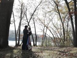 WS Young couple holding and hugging each-other outside in park / Taylors Falls, Minnesota, United States Stock Footage