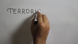 Hand writing a 'Terrorism has no religion' white board Stock Footage