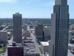 Downtown Omaha day time cityscape featuring First National Tower and Woodmen Tower Stock Footage