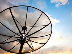 Satellite Dish Cloudscape at Sunset Time-lpase for telecommunication background Stock Footage