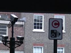 (HD1080i) Traffic Control, Climate Change: Congestion Pricing Camera, Sign: Pull Stock Footage