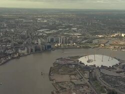 Aerial M/S O2 Arena tracking toward Olympic Park Stock Footage