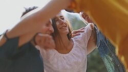Unity oath embrace in circle with friends Stock Footage