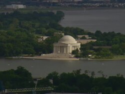 WS AERIAL ZO VIEW of Thomas Jefferson Memorial / Washington, Dist. of Columbia, United States Stock Footage
