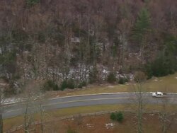 MS AERIAL TS Shot of Pickup Car Blue Ridge Parkway / North Carolina, United States Stock Footage