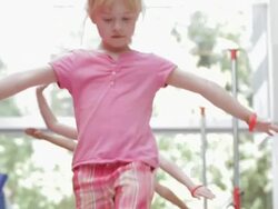  TU Child walking on balance beam / Vancouver, British Columbia, Canada Stock Footage