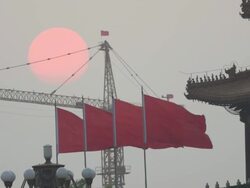 Beijing Red Flag and Tiananmen Square at Sunset Stock Footage