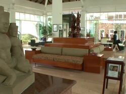 MS TD Shot of decorative lobby of luxury hotel / Sihanoukville, Cambodia Stock Footage