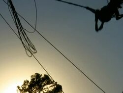 HD 1080i Silhouette of bungy trampoline jumping 6 Stock Footage