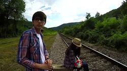Cute couple on the railroad Stock Footage