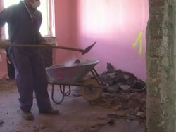 MS Housebreakers at apartment block / Saarburg, Rhineland-Palatinate, Germany Stock Footage