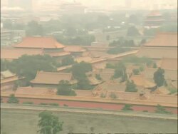 WA pan right over Forbidden City to Meridian Gate, Beijing rooftops, Beijing, China Stock Footage