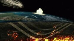 An animation depicts the radius of impact of a meteor strike on the Earth's crust. Stock Footage