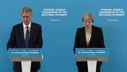 UK 2017 General Election - Conservatives May and Hammond economic press conference News Clip