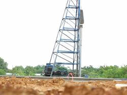 pile drivers working at a construction site Stock Footage
