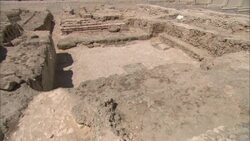 A crumbling Roman amphitheater displays the effects of weathering in Alexandria, Egypt. Stock Footage