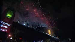 Fireworks explode and sparkle during a New Year's celebration in Sydney, Australia. Stock Footage