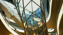 Interior Of A Futuristic Shopping Mall (4K/UHD to HD) Stock Footage