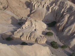 AERIAL MS DS View of ruins of metzad zohar ancient stronghold aerial with canyon / Sourn Judea Desert, Israel Stock Footage