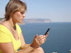 beautiful girl with a tablet computer Stock Footage