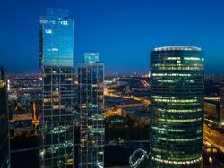 Russia, Moscow, skyscrappers of the Modern Moscow-City International business and finance development Stock Footage