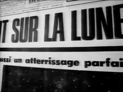 1969 close up montage of international newspaper headlines about first moon landing Stock Footage