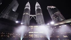 Kuala Lumpur Petronas Towers fountains Stock Footage